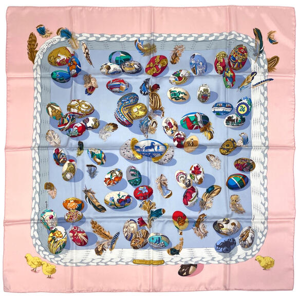HERMES Accessories - Hermes Carre 90 COUVEE D Egg Scarf Muffler Silk Pink Blue Multicolor Women's